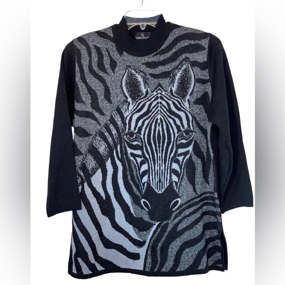 NWOT- Carole Little Vintage wool blend zebra print sweater. Size XL - Picture 1 of 4